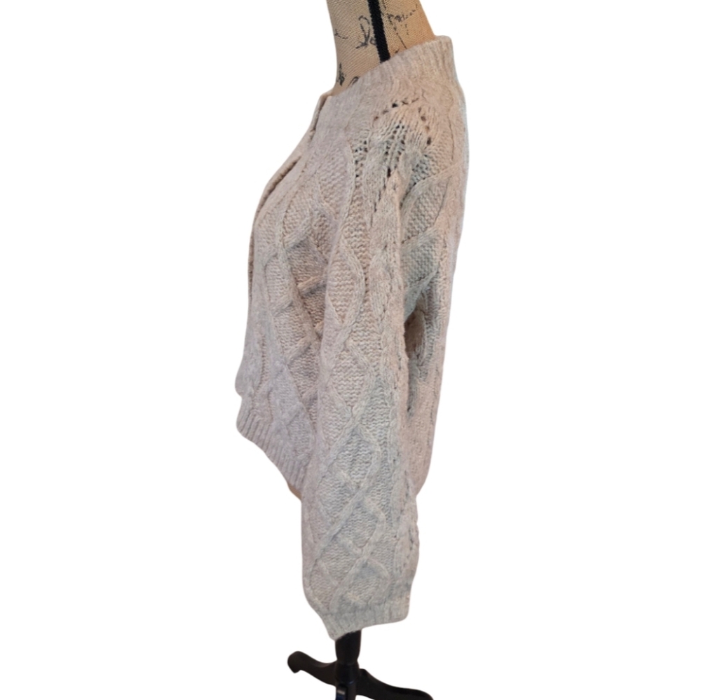 Lucky Brand Chunky Cable Knit‎ Cozy Cardigan Sweater Cream Beige Size Medium New - Picture 4 of 7